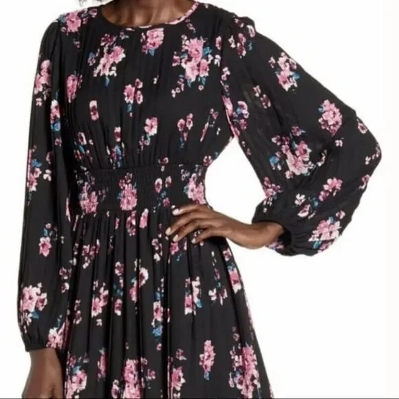 🚨 3 for $25 - LEITH Black Floral Pleated Dress Long Sleeve - Picture 4 of 11